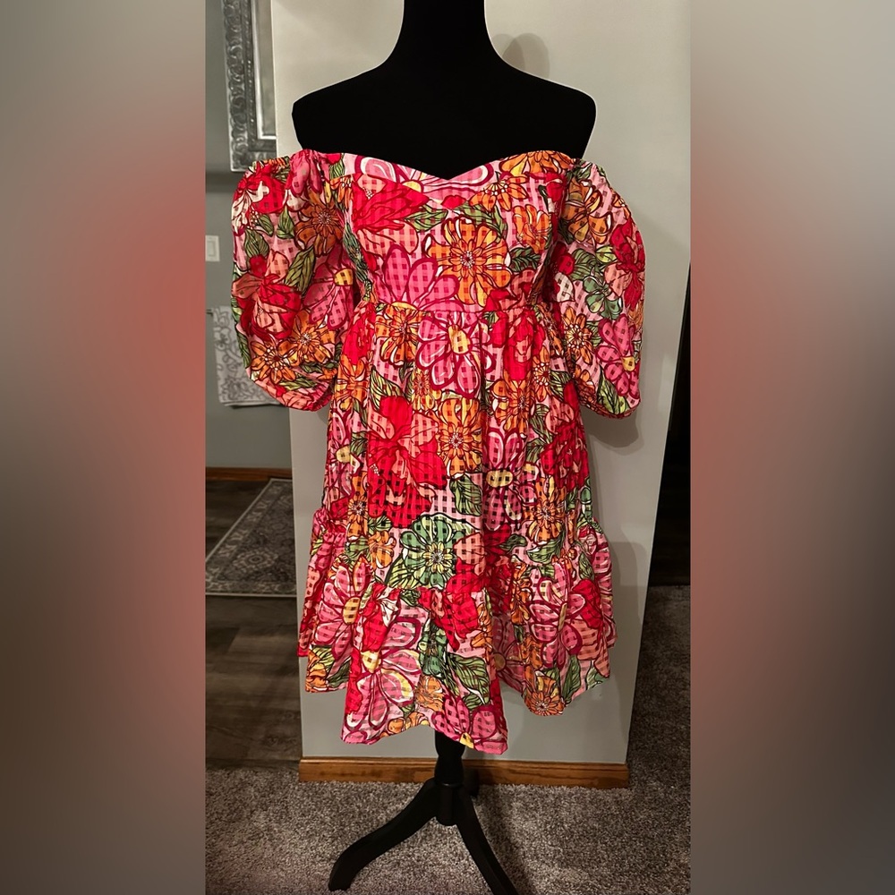 Flying Tomato Red and Pink Smocked Mini Dress